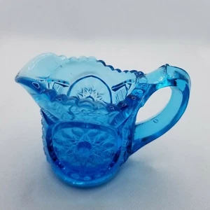 Vintage~L E Smith~Blue Ring Star~Creamer Pitcher~Heritage Blue~Saw Tooth Edge - Picture 1 of 6