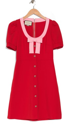 Gucci Auth Mini Abito Donna Collo Fiocco Manica Corta A Line Rosso Taglia M Italia Nuovo con etichette