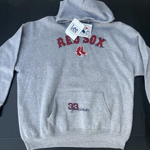Boston Red Sox Lee Sports Hoodie 2007 Gray XL #33 Jason Varitek NWT *Stain Cover