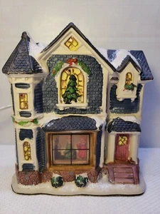 RETRO ENCHANTED FOREST "CHRISTMAS NIGHT" PORCELAIN LIGHTED BUILDING - Picture 1 of 11