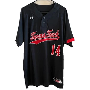 Under Armour Texas Tech Raider Baseball Jersey Henley Men's L Black UBJCB1M - Picture 1 of 6