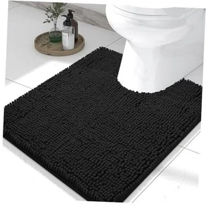 Alfombras de inodoro de chenilla de lujo en forma de U 24x20, alfombra de contorno suave de 24" x 20" negra - Imagen 1 de 7