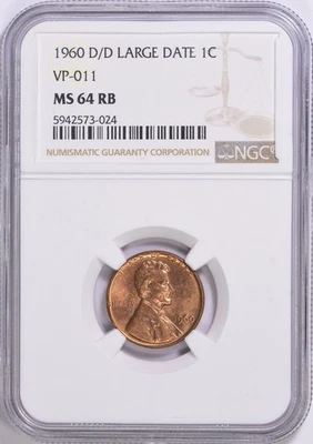1960 d/d lincoln cent LG DATE MS-64 RD - Image 1 of 2