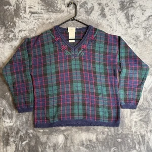 Vintage Northern Reflections Women's V-Neck Long Sleeve Plaid Size Medium - Picture 1 of 7