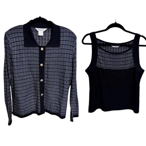 MISOOK- 2 Piece Matching Tank Sweater Set Black Blue Metallic, Size L Petite - Picture 1 of 14