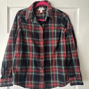 LL Bean Flanellhemd leicht tailliert schwarz rot Weihnachten kariert Damen Small - Bild 1 von 7