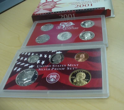 2001 US MINT SILVER Proof Set w/COA 10 Coins 5 Quarters NY,NC,RI,VT,KY - Image 1 of 2