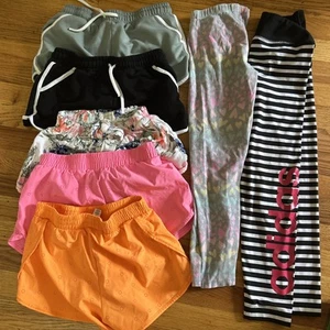 Lot of 5 Girls Colorful Shorts Size 11-12 & Leggings Adidas 7/8 and Kohls 10-12 - Picture 1 of 6