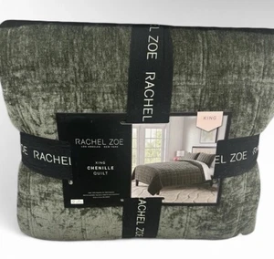 "Edredón de chenilla verde Rachel Zoe King 106""x92""" - Imagen 1 de 4