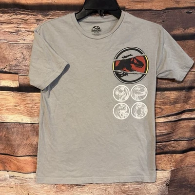 Jurassic Park Kids T-Shirt Large 10/12 Grey Short Sleeve Double Sided Dinosaurs - Image 1 of 4