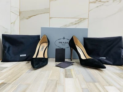 Черные замшевые туфли-лодочки Prada Calzature Donna на каблуке 4 дюйма размер 38,5 - Изображение 1 из 4
