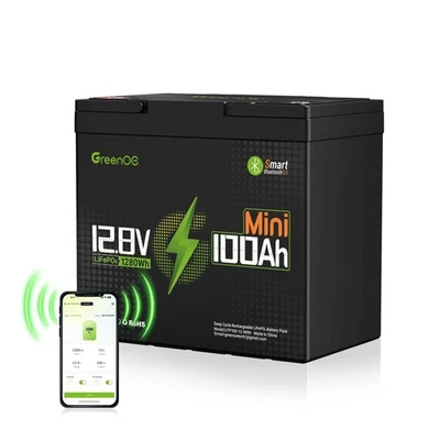 GreenOE 12V 100Ah Bluetooth Mini LiFePO4 Battery 15000 Deep Cycles For Solar Rv