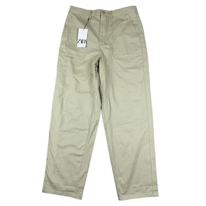Pantalones ZARA Para Hombre L 33-36x30 Calce Recto Caqui Chino Cintura Elástica Preppy Nuevos con Etiquetas - Imagen 1 de 12