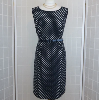Precis Petite Dress Size 16 Black White Polka Dot Sleeveless Shift Navy Belt - Image 1 of 4