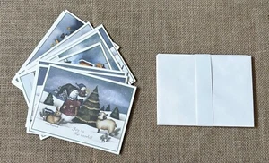 Juego de tarjetas de Navidad de colección Laurie Korsgaden muñeco de nieve oso de peluche arte popular rústico - Imagen 1 de 5