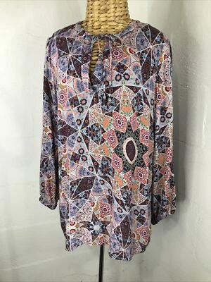 Virtuelle Colourful Hippy Boho Geometric Peasant Top Sz 12 Generous Suit 14 16 - image 1 of 4