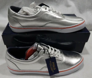 NUEVO Para hombres Polo Ralph Lauren Thornton Tenis Zapatos Plateado Lámina Metálica Nuevo en Caja - Imagen 1 de 4