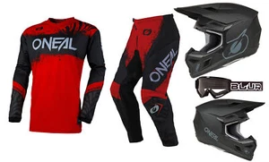 O'Neal 2025 Element Shocker Jersey Pant 3 Series Helmet Goggle Combo Black/Red - Picture 1 of 3