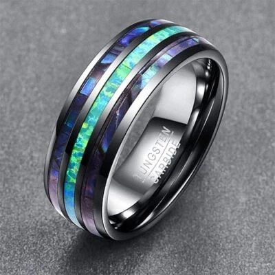 8mm Abalone Shell Opal Tungsten Ring for Men Women Tungsten Dome Wedding Bands - Image 1 of 4