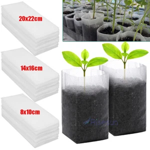 100/200x Plant Grow Bags Biodegradable Non-woven Fabric Nursery Bag Seedling Pot - Picture 1 of 17