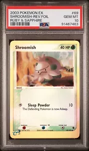 Shroomish Reverse Holo 69/109 EX Ruby & Sapphire PSA 10 Pokémon Card POP 1 - Picture 1 of 1