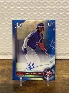 2022 Bowman Chrome Yeison Santana 1st Auto /150 True Blue Team Color Match