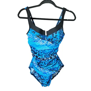 Miraclesuit Swimsuit One Piece US 8 Gandolf Animal Print Blue Underwired NWOT - Picture 1 of 14