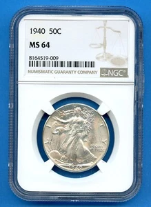 1940 P NGC MS64 Walking Liberty Silver Half Dollar 50c US Mint Coin Blast White - Picture 1 of 3