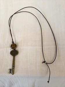 Handmade Necklace 32”Cord Adjustable 3”Skeleton Key W/large Glass Bead NEW - Picture 1 of 4