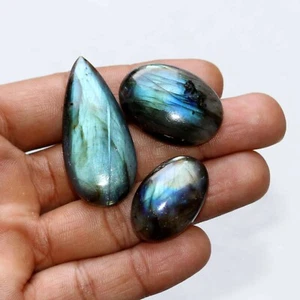3 Pieces Lot Natural Multi Labradorite Mix Shape Loose Stone Cabochon 108 Carat - Picture 1 of 3