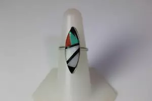 Anillo de piedra con incrustaciones de plata esterlina nativo americano Zuni talla 6,5-10845 - Imagen 1 de 5