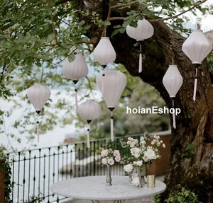 Set 8 White Silk Lanterns for Tea Party Decoration Vietnamese Wedding Tent Lamp - Picture 1 of 7