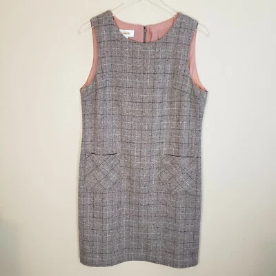 Vestido Talbots Para Mujer 6 Sin Mangas Cambio Beige Cuadros Tweed Forrado Bolsillos Delanteros  Foto 1 de 4