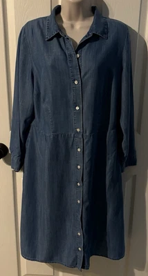 Talbots Chambray Shirt Dress Button Down Midi Long Sleeve Size 14 Petite - Image 1 of 3