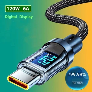 USB auf C, C auf C Kabel Geflochten Schnell Handy Kabel Ladegerät 120W 6A Digitalanzeige - Bild 1 von 11