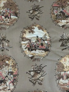 Vtg Colonial Americana Cotton Upholstery Fabric Paul Revere Washington Beige  - Picture 1 of 10