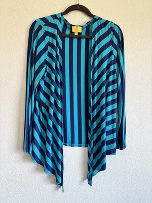 Cárdigan suéter XL Liz Lange para mujer azul a rayas manga larga frente abierto Foto 1 de 4