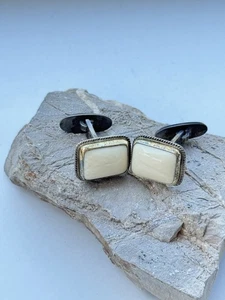 Vintage Sterling Silver 925 & Gold 750 with Bone Inlay Cufflinks. - Picture 1 of 9
