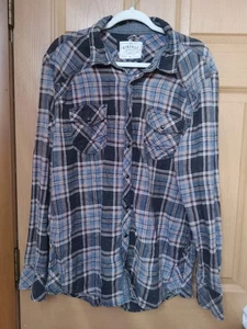 Camisa atlética de franela a presión a cuadros azul con hebilla BKE para hombre talla XL etiqueta negra n.º 48 - Imagen 1 de 10