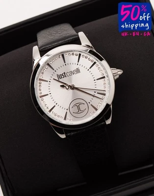 RRP€190 JUST CAVALLI Leather Wristwatch Water-Resistant 5ATM Rhinestones - Image 1 of 4