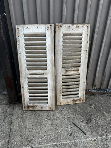 PaiR c1840-50 HEAVY wood louvered shutters hand forged hardware 45 x 18” x 1.75” Cover