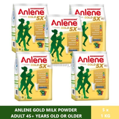 5 PACK x 1KG ANLENE GOLD MILK POWDER ADULT 45+ YEARS OLD OR OLDER FREE SHIPPING — 第 1/4 张图片