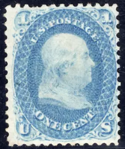 US 1861 BEN FRANKLIN 1 CENT SC. #63 MINT NEVER HINGED BUT REGUMMED - Picture 1 of 2