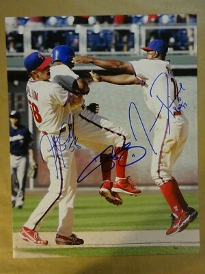 Autographed PHILADELPHIA PHILLIES 11"x14" Photo Signed by 3 - JIMMY ROLLINS + - Image 1 of 4