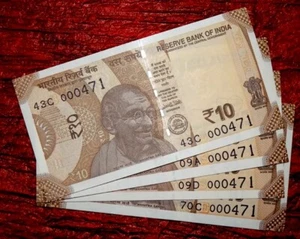 INDIA REPUBLIC | 2018 - 10 RUPEE SAME NUMBER 000471 - 4 UNC NOTES LOT - Picture 1 of 3
