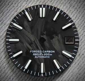 Dial Maker - Black Forged Carbon Dial For Seiko Mod Black Indices with BGW9 - Picture 1 of 5