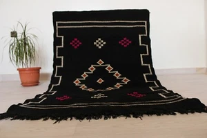 Handmade Moroccan Rug Carpet Tribal Berber 4'9"x3'3" Black Wool Carpet Area rug  - Picture 1 of 10