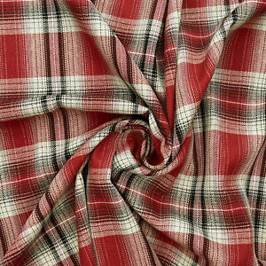 100% Yarn Dyed Cotton Red & Cream Tartan Check Craft Fabric Material