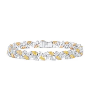 Natural Fancy Yellow Diamond Bracelet 12.01 Ct Pear Cut VS Solid - Picture 1 of 7