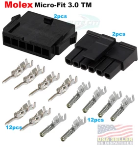 Molex Single Row 6 Pin M & F Housing w/ Pins 20-24 AWG Micro-Fit 3.0™ (Pack 2) - Picture 1 of 6